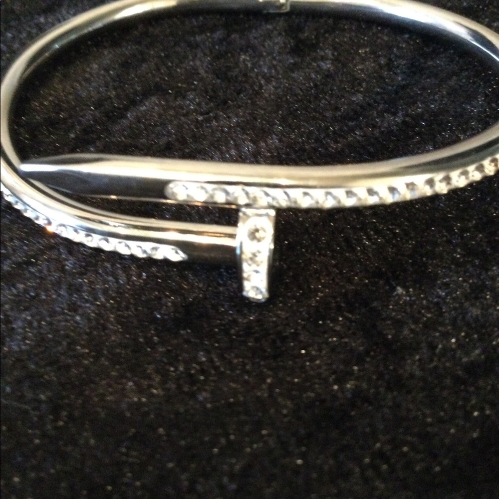 NEW-Stainless Steel Crystal Nail Bangle - Picture 5 of 8